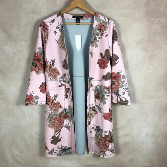 JOAN VASS Floral Faux Suede Open Front Jacket NWT Medium - Picture 4 of 12